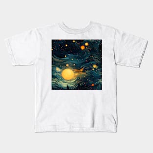 Van Gogh Starry Night Outer Space Pattern 17 Kids T-Shirt